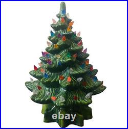 Vintage Atlantic Mold Ceramic Christmas Tree Signed & Dated 1973 Works 2 Pcs 14