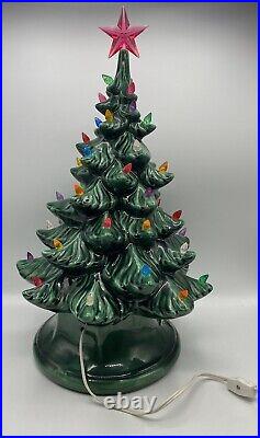 Vintage Atlantic Mold Ceramic Christmas Tree With Holly Base Lights And Star 19