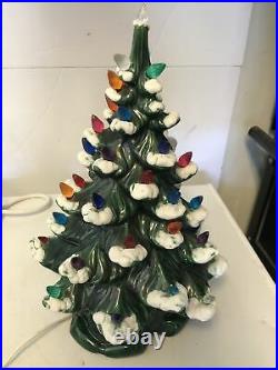Vintage Atlantic Mold Ceramic Christmas Tree With Snow Green tree 16 Inch Tall