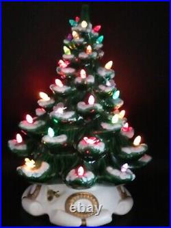 Vintage Atlantic Mold Ceramic Flocked Christmas Tree and Musical Base 16