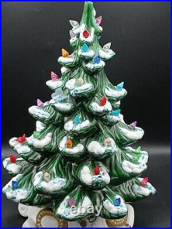 Vintage Atlantic Mold Ceramic Flocked Christmas Tree and Musical Base 16