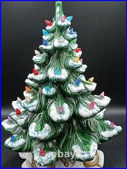 Vintage Atlantic Mold Ceramic Flocked Christmas Tree and Musical Base 16