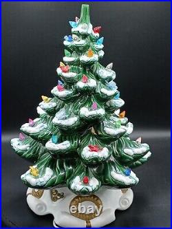 Vintage Atlantic Mold Ceramic Flocked Christmas Tree and Musical Base 16