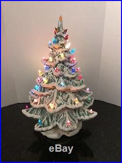 Vintage Atlantic Mold Ceramic Flocked Green Christmas Tree withLights 19