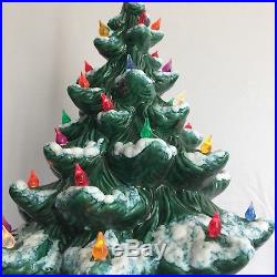 Vintage Atlantic Mold Ceramic Green Flocked Christmas Tree 19 Tall Music Box