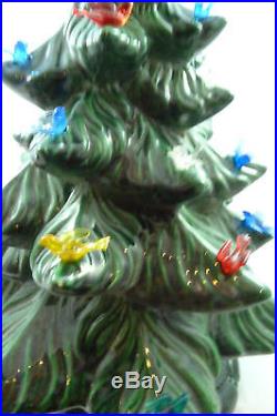 Vintage Atlantic Mold Ceramic Lighted Christmas Tree Music Box Light 17 Birds