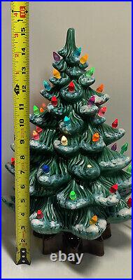 Vintage Atlantic Mold Ceramic Lighted Flocked Christmas Tree brown green 16