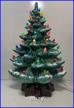 Vintage Atlantic Mold Ceramic Lighted Flocked Christmas Tree brown green 16