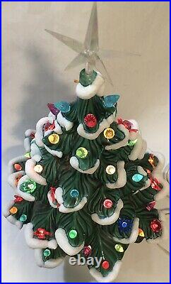 Vintage Atlantic Mold Ceramic Lighted Snow Flocked Table Christmas Tree 16 Tall