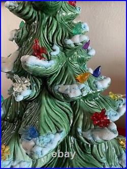 Vintage Atlantic Mold Ceramic Mid-Century Snow Flocked 16 Christmas Tree w Base