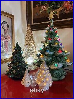 Vintage Atlantic Mold Ceramic Mid-Century Snow Flocked 16 Christmas Tree w Base
