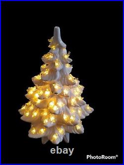 Vintage Atlantic Mold Ceramic White Christmas Tree Bird Dove Lights Read Info