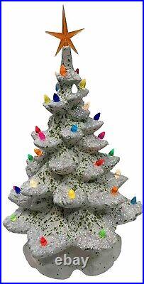 Vintage Atlantic Mold Christmas Tree 17 WithBase Green Tinsel Glaze