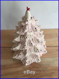 Vintage Atlantic Mold Company Ceramic Christmas tree RARE PINK CREAM WHITE MCM