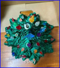 Vintage Atlantic Mold Green Ceramic Christmas Tree Multi Colored 14.5 1970`s