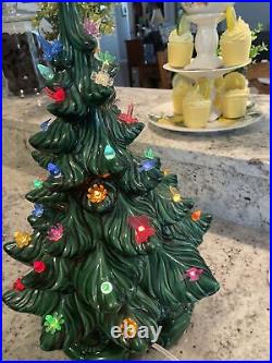 Vintage Atlantic Mold Green Ceramic Lighted Christmas Tree 19 Base