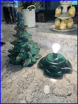 Vintage Atlantic Mold Green Ceramic Lighted Christmas Tree 19 Base