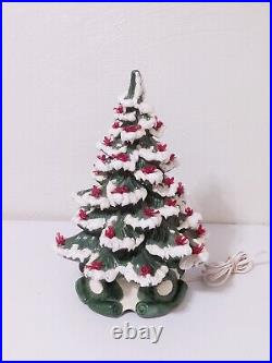Vintage Atlantic Mold Green Ceramic Lighted Christmas Tree With Red Doves 16×11
