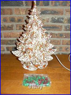 Vintage Atlantic Mold Large Ceramic Christmas TreeWhite, Green, & Orange Glaze