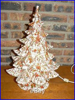 Vintage Atlantic Mold Large Ceramic Christmas TreeWhite, Green, & Orange Glaze