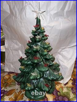 Vintage Atlantic Mold Lighted Ceramic Christmas Tree 2 Pc Antique