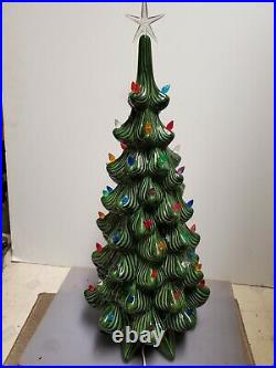 Vintage Atlantic Mold Lighted Ceramic Christmas Tree 24 Tall Excellent