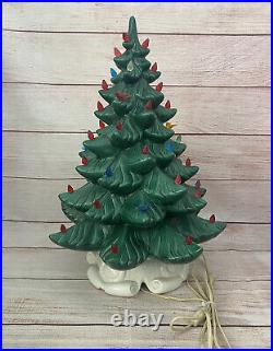 Vintage Atlantic Mold Lighted Ceramic Christmas Tree With White Scroll Base