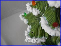 Vintage Atlantic Mold Lighted Flocked Ceramic Christmas Tree Clear Star 18 Inch