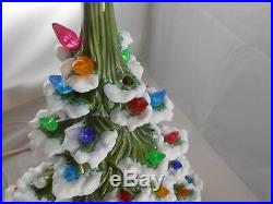 Vintage Atlantic Mold Lighted Flocked Ceramic Christmas Tree Clear Star 18 Inch