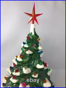 Vintage Atlantic Mold Lighted Flocked Ceramic Christmas Tree Red Star 21.5