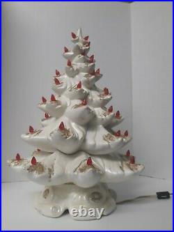 Vintage Atlantic Mold White Ceramic Christmas Tree With Red Lights Gold Glitter