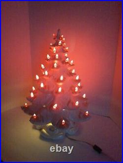 Vintage Atlantic Mold White Ceramic Christmas Tree With Red Lights Gold Glitter