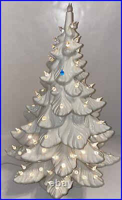 Vintage Atlantic Mold White Ceramic Light Up Christmas Tree With Base 21.5 FLAW