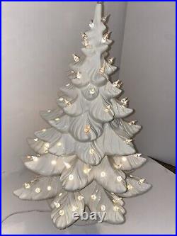 Vintage Atlantic Mold White Ceramic Light Up Christmas Tree With Base 21.5 FLAW