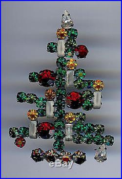Vintage Austrian Dimensional Brilliant Rhinestone Six Candle Christmas Tree Pin