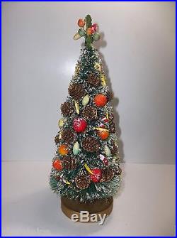 Vintage BOTTLE BRUSH Christmas Tree 12 LEMONS Pine Cones BANANAS Peaches ORANGE