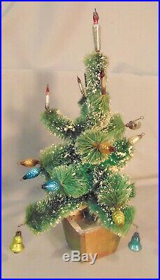 Vintage BOTTLE BRUSH Christmas Tree Mercury Glass Candle Pine Cone Bell Ornament