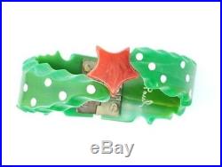 Vintage Bakelite Carved Bracelet Christmas Tree Artisan OOAK Hinged Clamp Signed