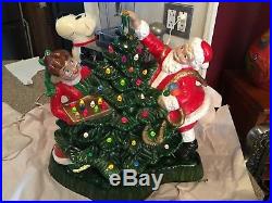 Vintage Black Bird Mold Ceramic Lighted Christmas Tree Santa & Mrs 16 x 14 Rare