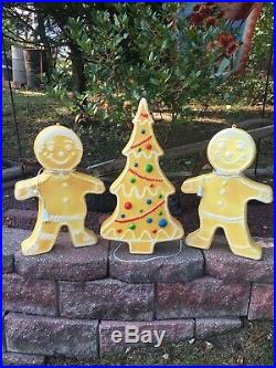 Vintage Blow Mold Gingerbread Christmas Set Tree Girl And Boy Don Featherstone