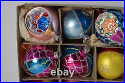 Vintage Blown Glass Christmas Tree Ornament Lot Indent Colorful Glitter EUC