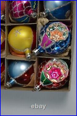 Vintage Blown Glass Christmas Tree Ornament Lot Indent Colorful Glitter EUC