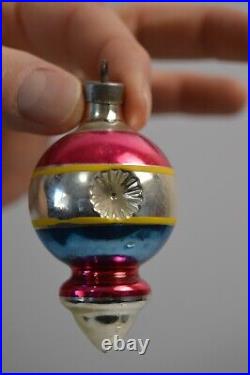 Vintage Blown Glass Christmas Tree Ornament Lot Indent Colorful Stripe UFO Bell