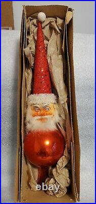 Vintage Blown Glass Santa Finial Christmas Tree Topper Western Germany