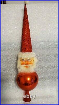 Vintage Blown Glass Santa Finial Christmas Tree Topper Western Germany