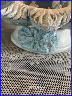 Vintage Blue Christmas Ceramic Tree Nativity Scene Glittery Corded Light 13 H