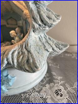 Vintage Blue Christmas Ceramic Tree Nativity Scene Glittery Corded Light 13 H