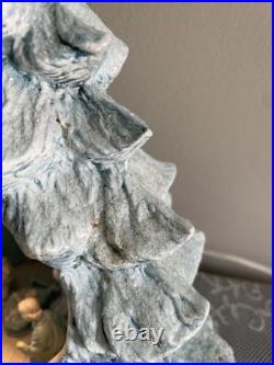 Vintage Blue Christmas Ceramic Tree Nativity Scene Glittery Corded Light 13 H