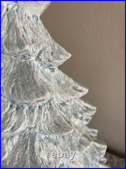 Vintage Blue Christmas Ceramic Tree Nativity Scene Glittery Corded Light 13 H