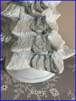 Vintage Blue Christmas Ceramic Tree Nativity Scene Glittery Corded Light 13 H